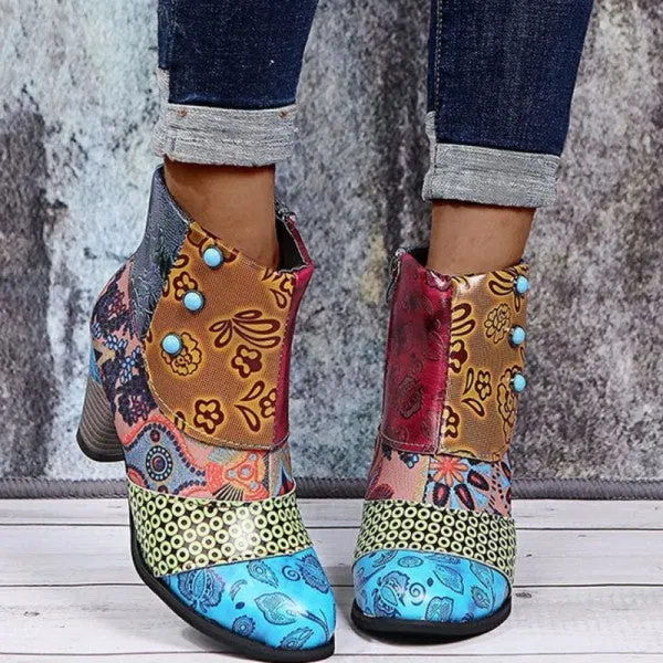 Purpdrank - Yellow Casual Patchwork Printing Pointed Out Door Shoes (Heel Height 2.76in)