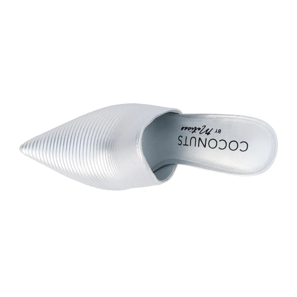 Raina Embossed Metallic Pointed Toe Mules