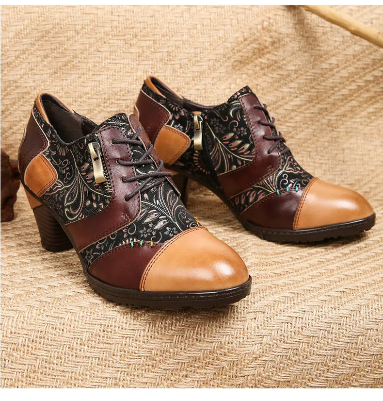 Retro Handmade Leather Patchwork Pumps