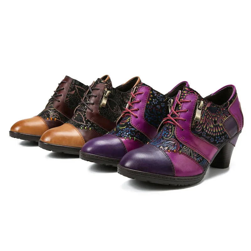 Retro Handmade Leather Patchwork Pumps