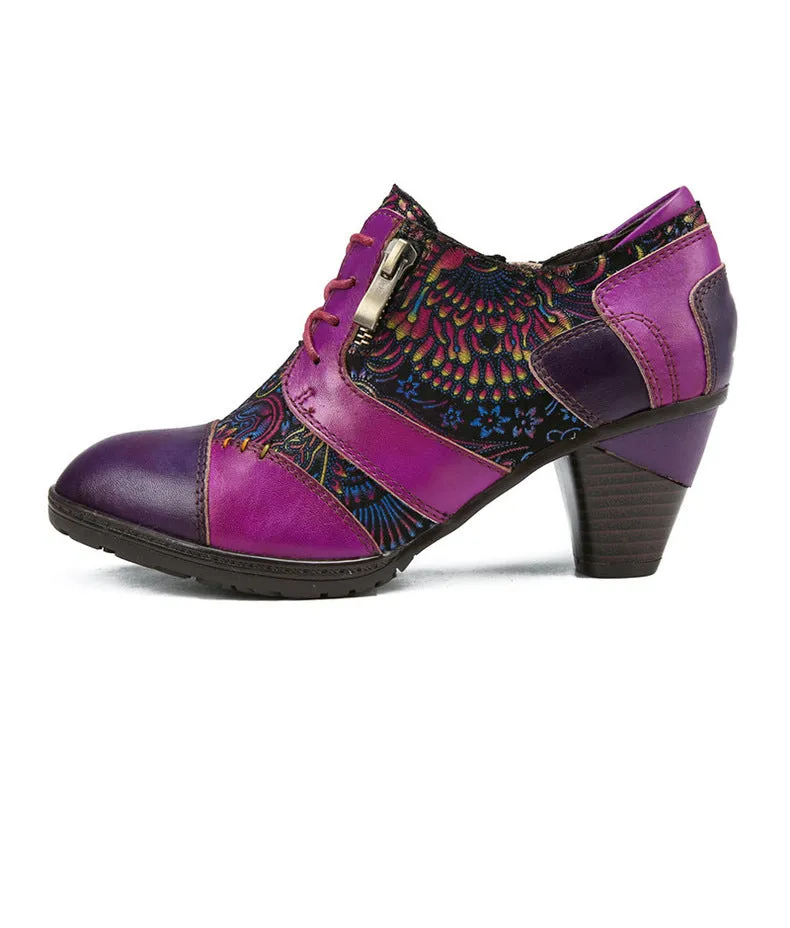 Retro Handmade Leather Patchwork Pumps