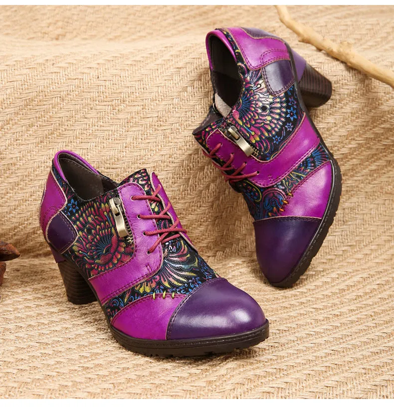 Retro Handmade Leather Patchwork Pumps