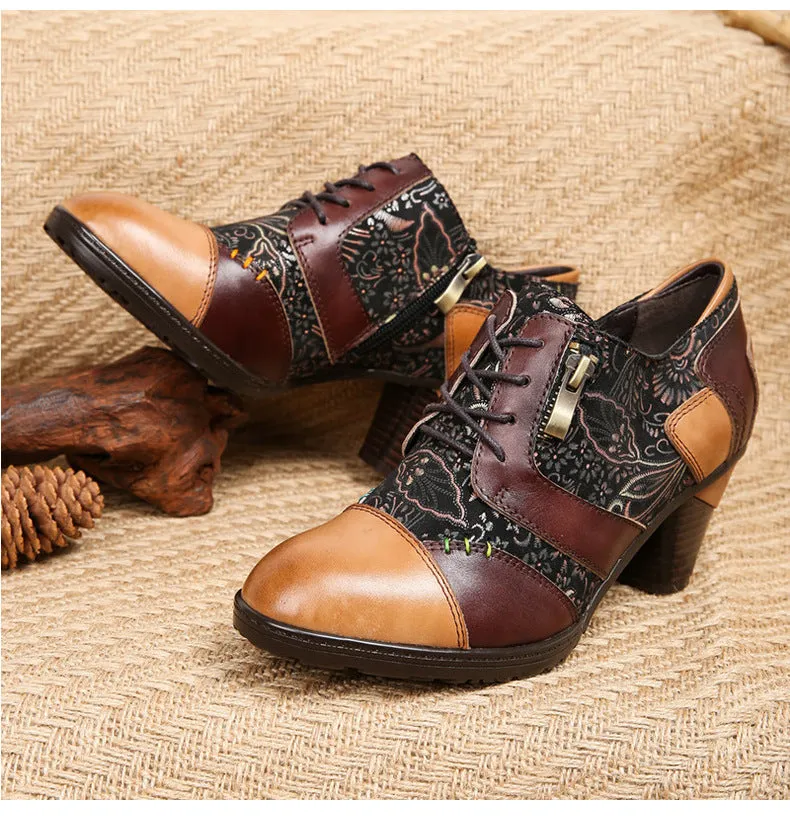 Retro Handmade Leather Patchwork Pumps