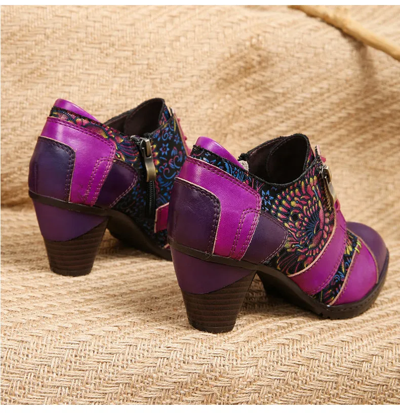 Retro Handmade Leather Patchwork Pumps