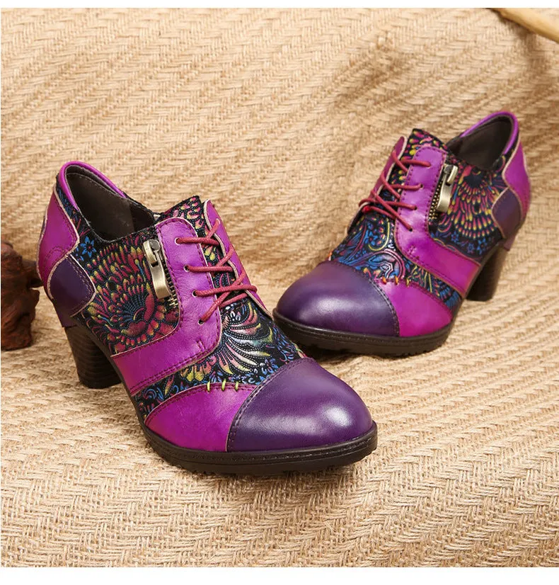 Retro Handmade Leather Patchwork Pumps
