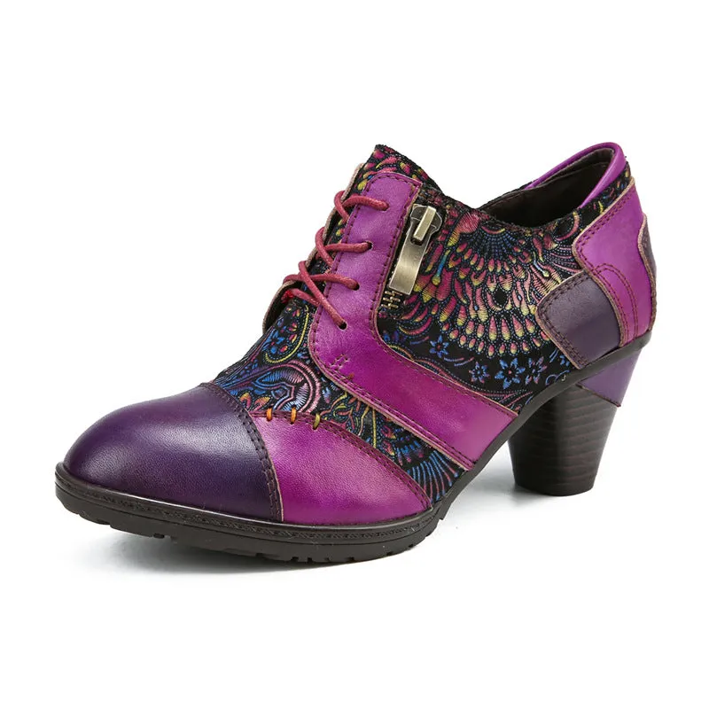 Retro Handmade Leather Patchwork Pumps