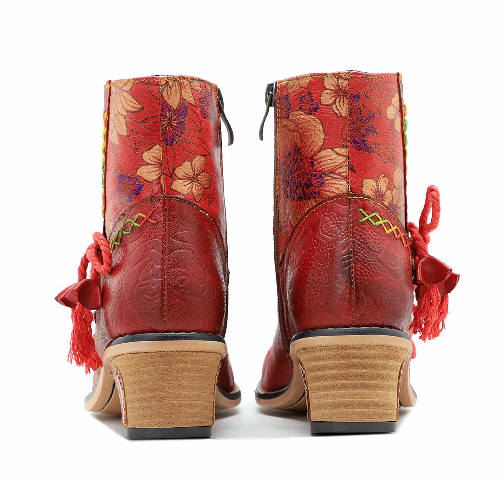 Retro Leather Patchwork Casual Comfort Booties
