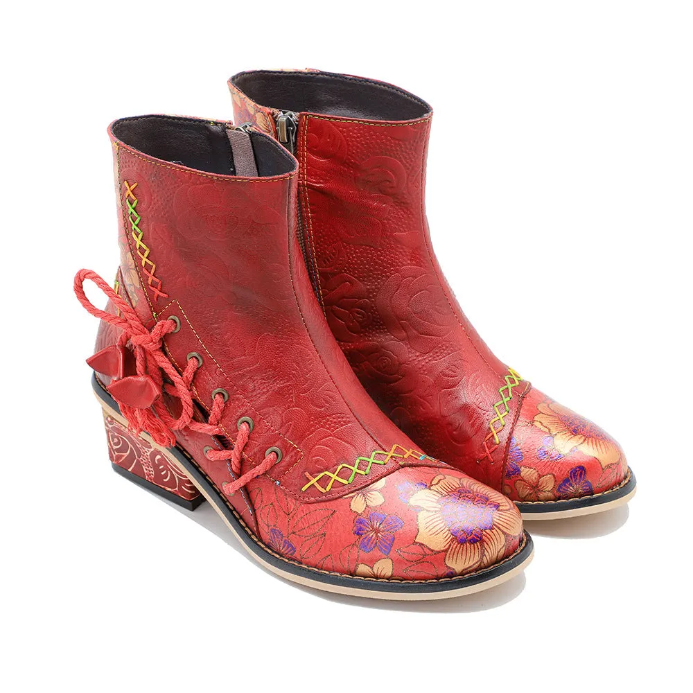 Retro Leather Patchwork Casual Comfort Booties