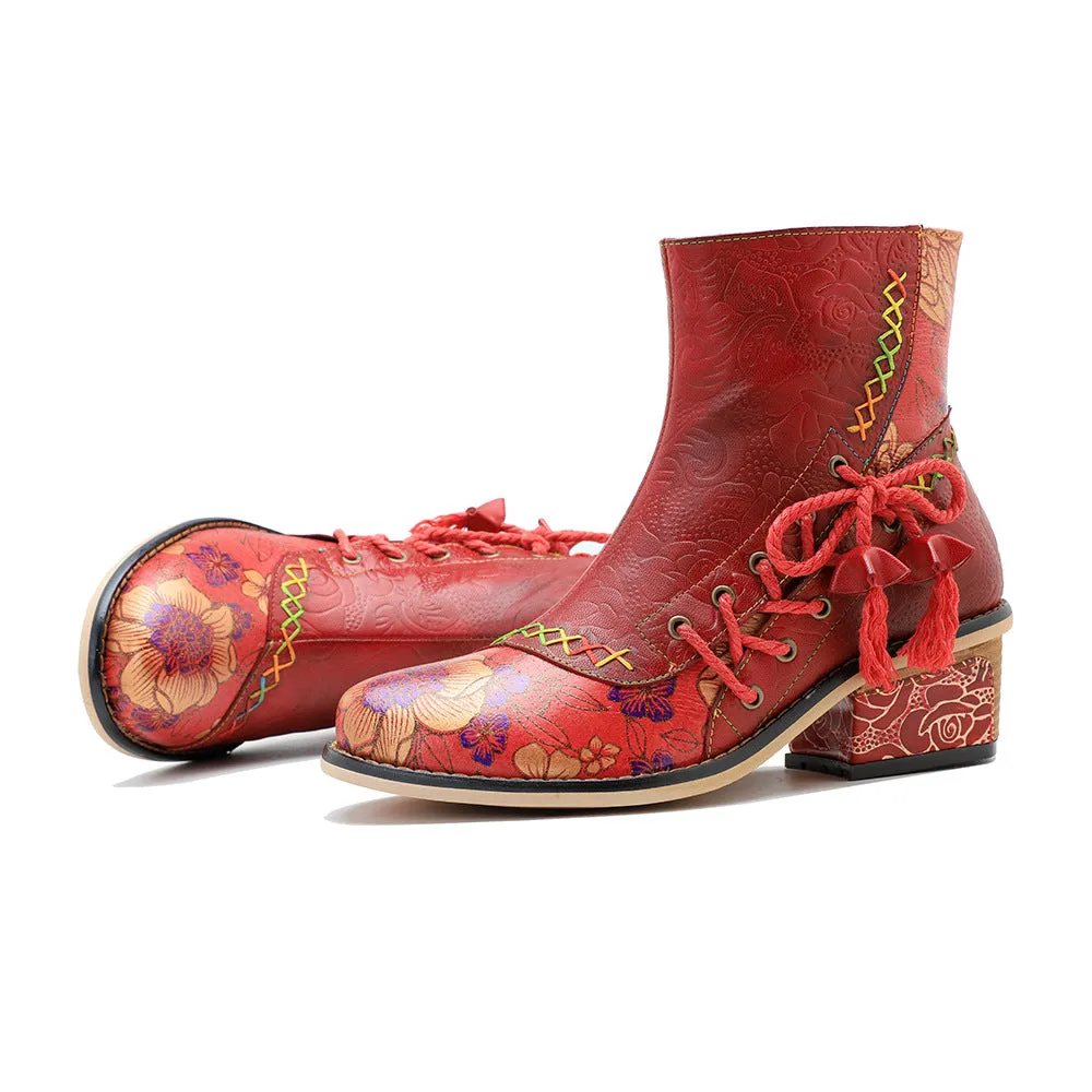 Retro Leather Patchwork Casual Comfort Booties