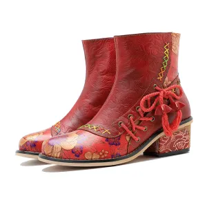 Retro Leather Patchwork Casual Comfort Booties