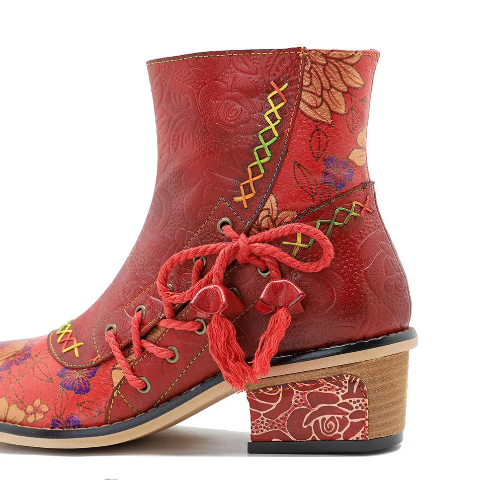 Retro Leather Patchwork Casual Comfort Booties