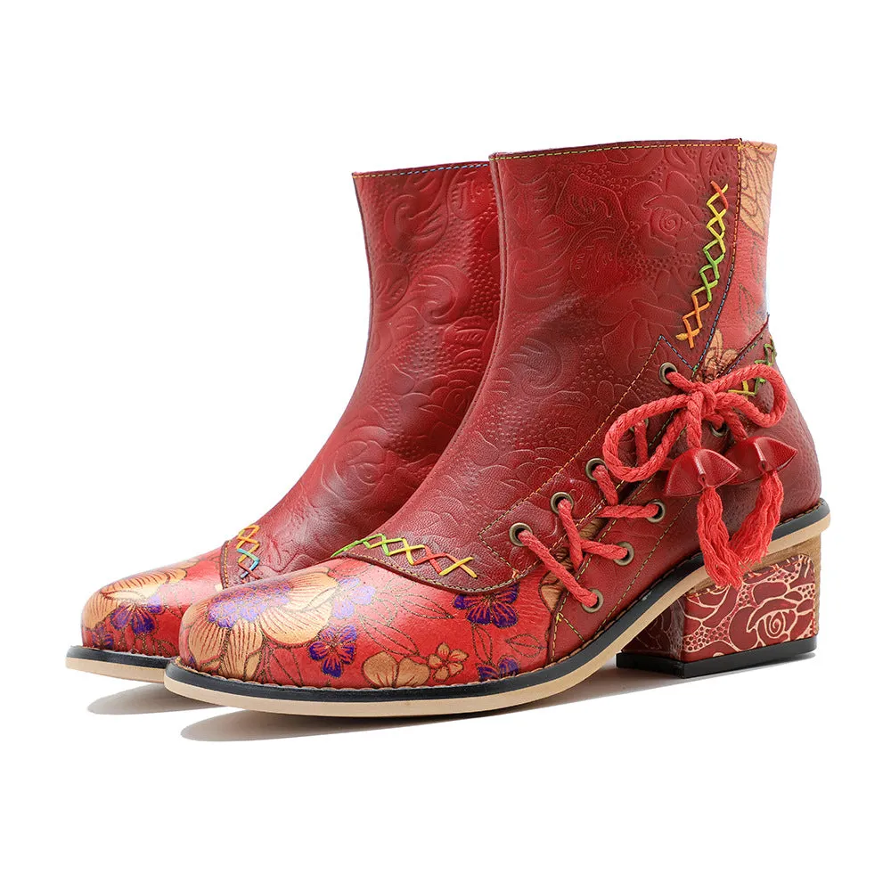Retro Leather Patchwork Casual Comfort Booties