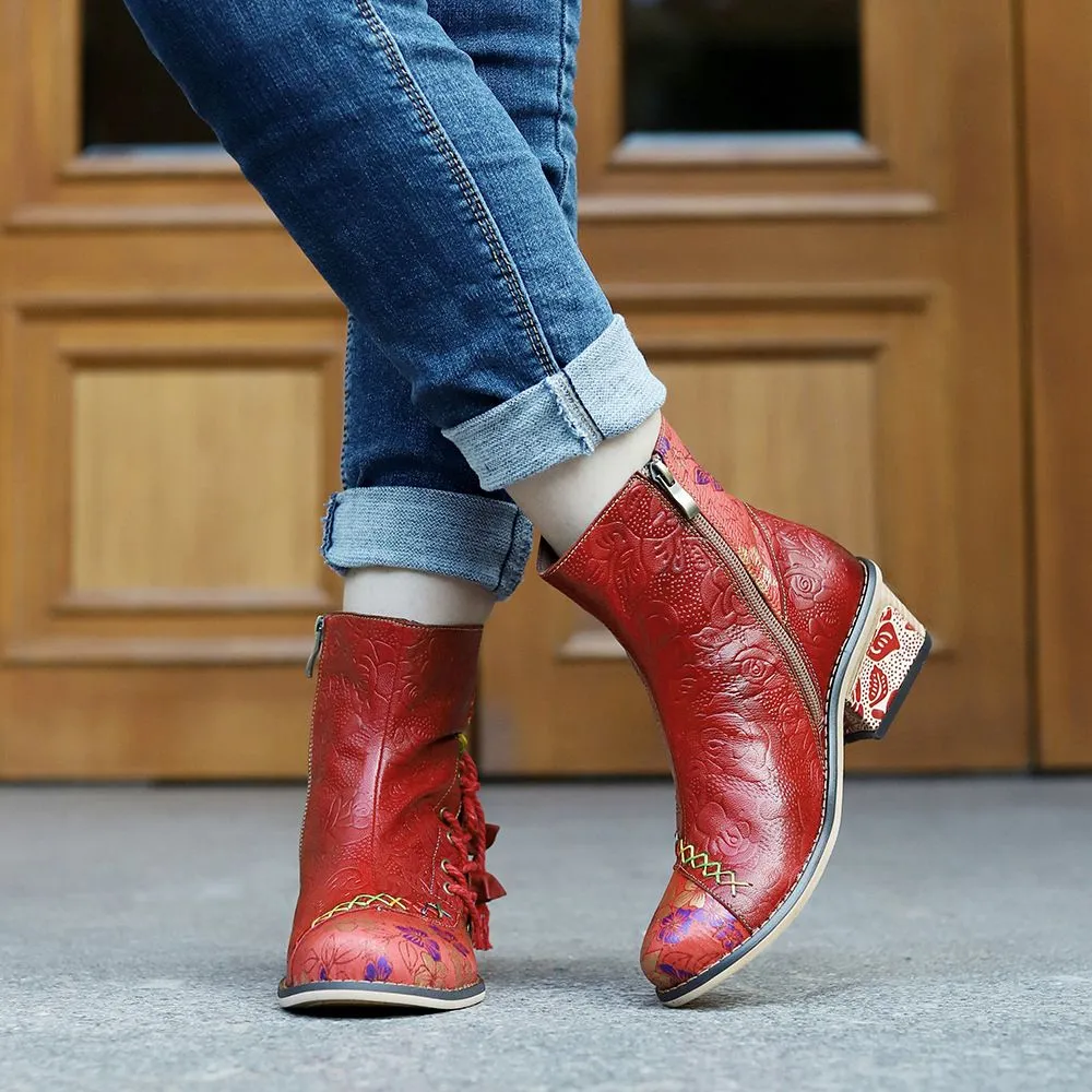 Retro Leather Patchwork Casual Comfort Booties
