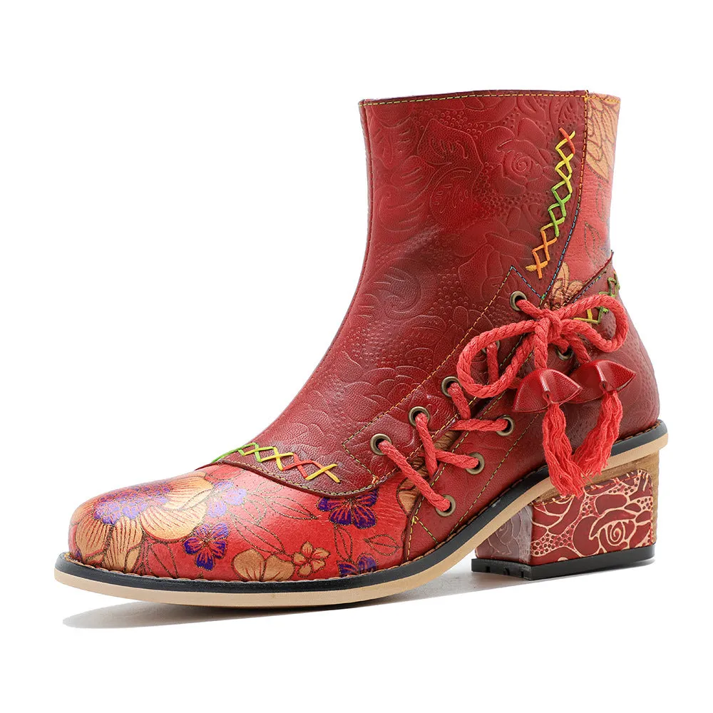 Retro Leather Patchwork Casual Comfort Booties