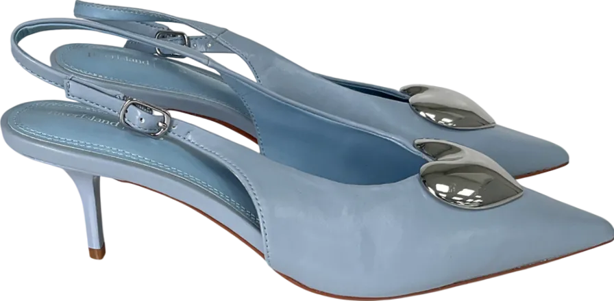 River Island Blue Heart Sling Back Heeled Court Shoes UK 7 EU 40 👠
