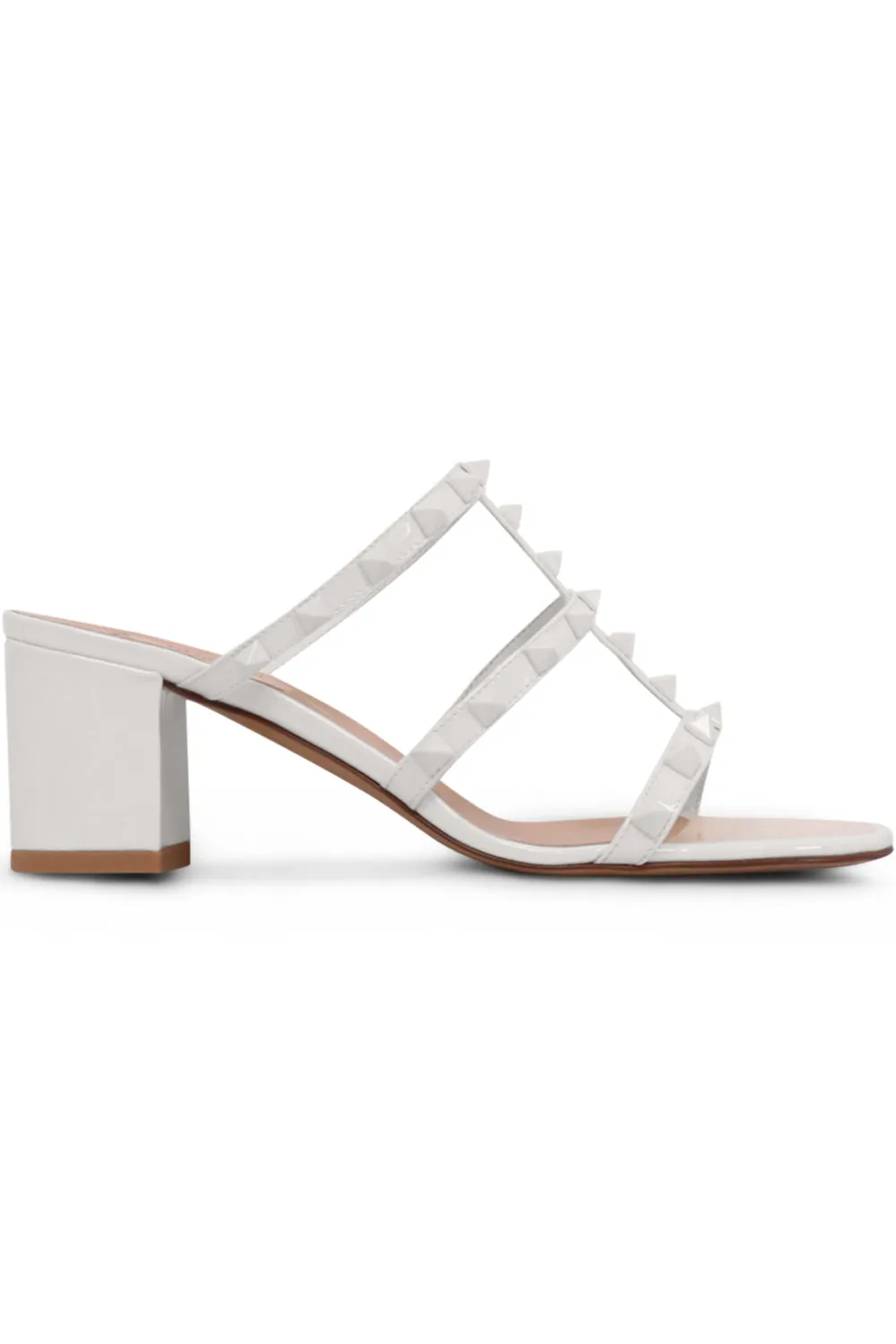 ROCKSTUD THREE STRAP PATENT 60MM MULE | WHITE