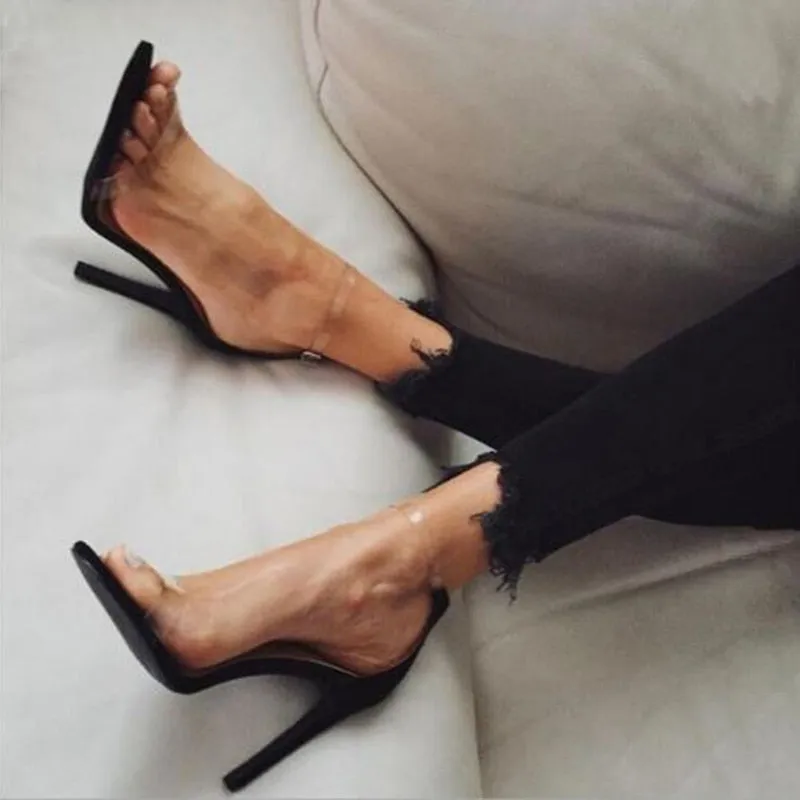 Super High Heels Shoes Waterproof Transparent Crystal