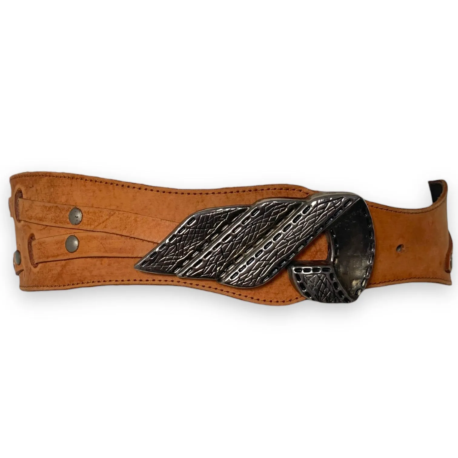 Tan Studded Belt with WesternStyle  Silver Buckle