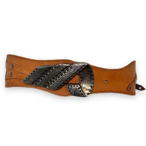 Tan Studded Belt with WesternStyle  Silver Buckle