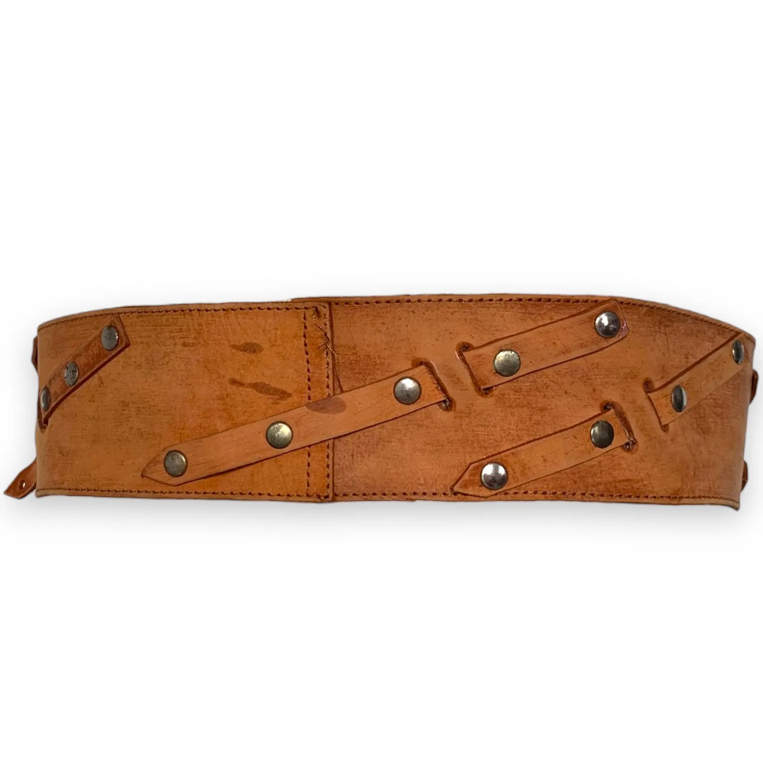 Tan Studded Belt with WesternStyle  Silver Buckle
