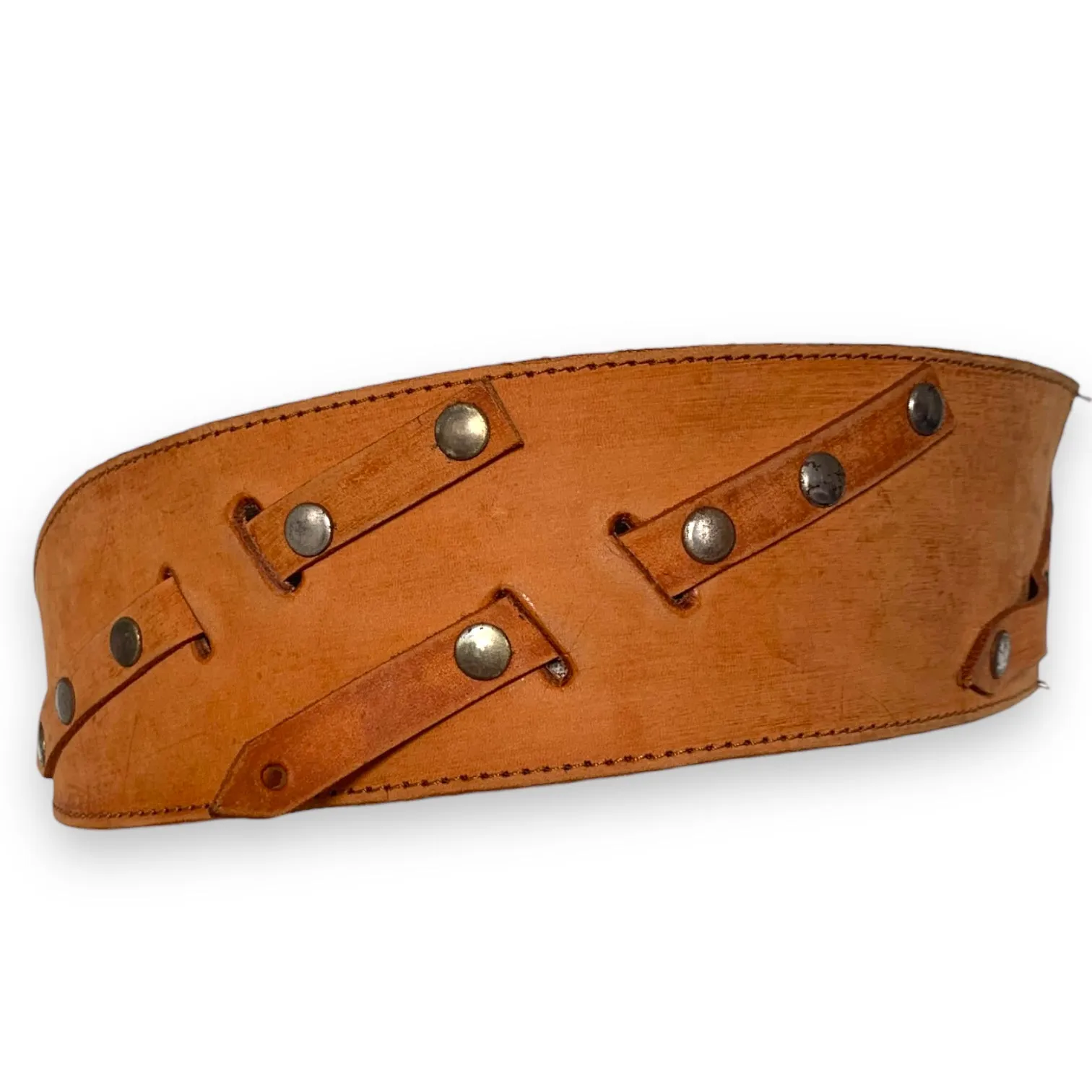 Tan Studded Belt with WesternStyle  Silver Buckle